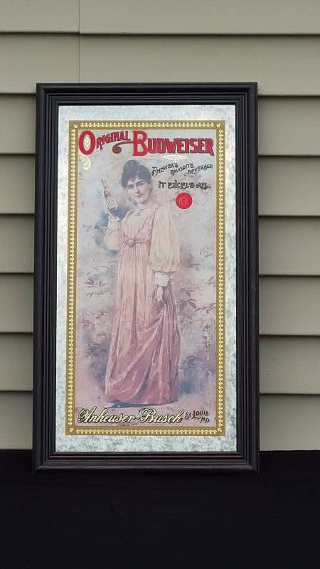 lot 20 image: Antique Styled Budweiser Advertising Mirror