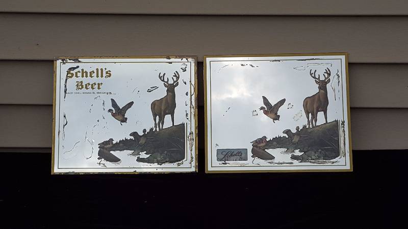 lot 30 image: Old Schells Beer Reverse Painting Mirrored Signs
