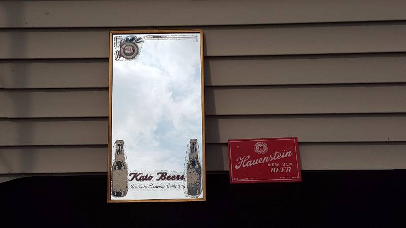 lot 31 image: Kato Beers Advertising Mirror & Hauenstein Beer Metal Sign