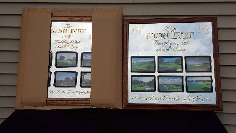 lot 32 image: Glenlivet Single Malt Scotch Wiskey Mirrored Advertising Signs