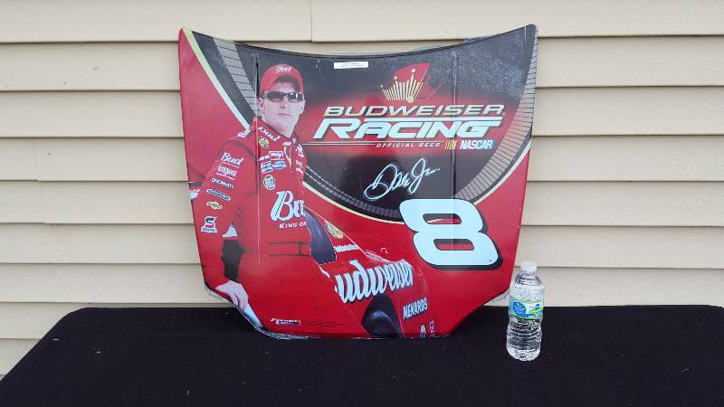 lot 45 image: Budweiser Dale Jr NASCAR Hood Metal Advertising Sign