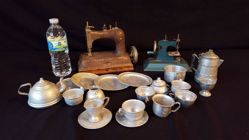 lot 150 image: Childrens Sewing Machines and Aluminum Tea and Coffee Set