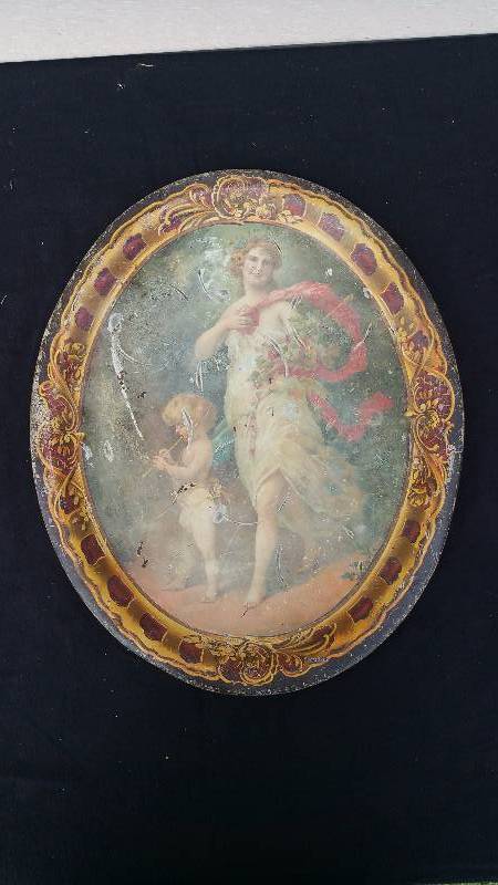 lot 62 image: Antique Oval Metal Serving Tray