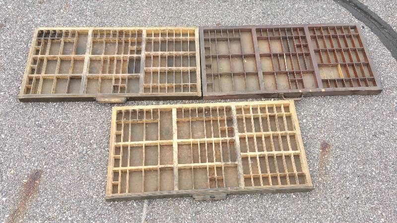 lot 97 image: (3) Hamilton Printers Type Wood Drawer  Shadow Box