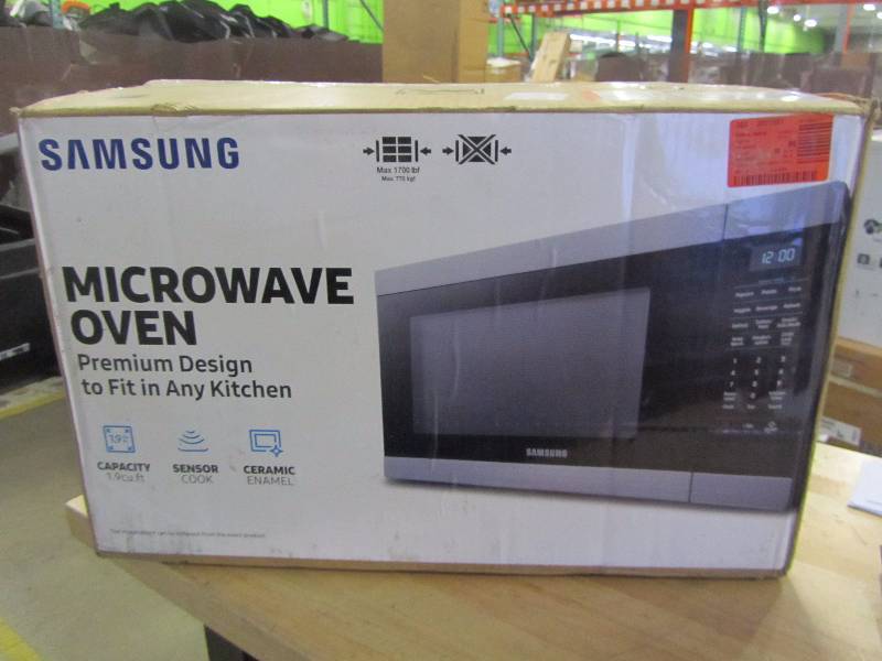 lot 28 image: Samsung 1.9 cu. ft. Countertop Microwave in Stainless Steel with Ceramic Enamel Interior