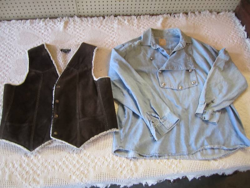 lot 131 image: Leather Vest and Denim Pull-Over Sh...