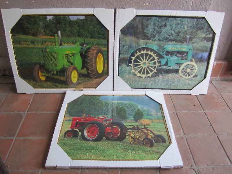 lot 194 image: Lot of 3 Tractor Framed Posters Joh...