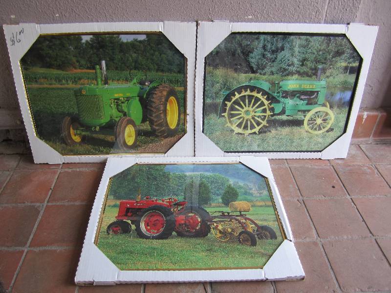 lot 195 image: Lot of 3 Tractor Framed Posters Joh...