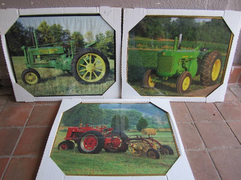 lot 196 image: Lot of 3 Tractor Framed Posters Joh...