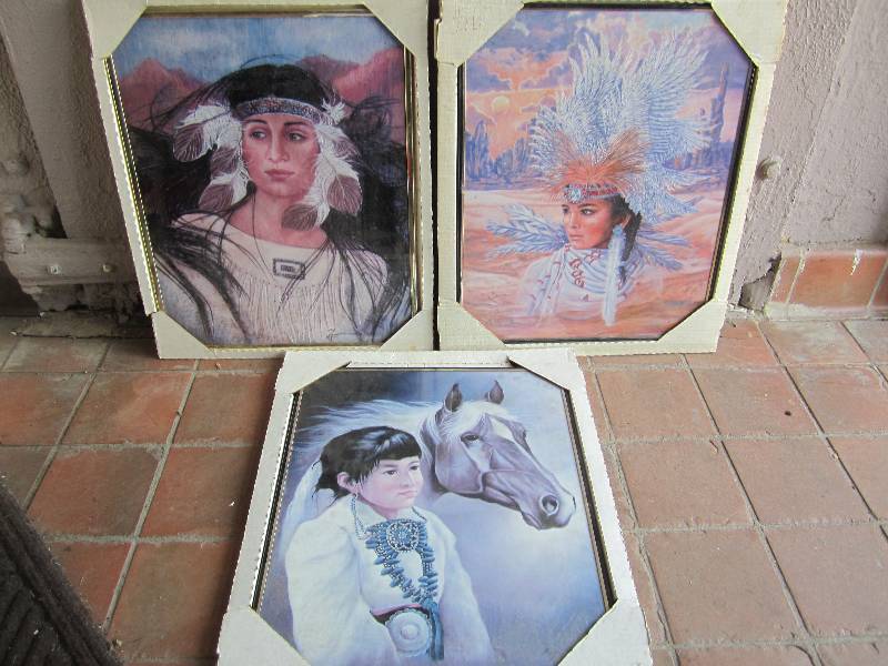 lot 198 image: Lot of 3 Native American Framed Pos...