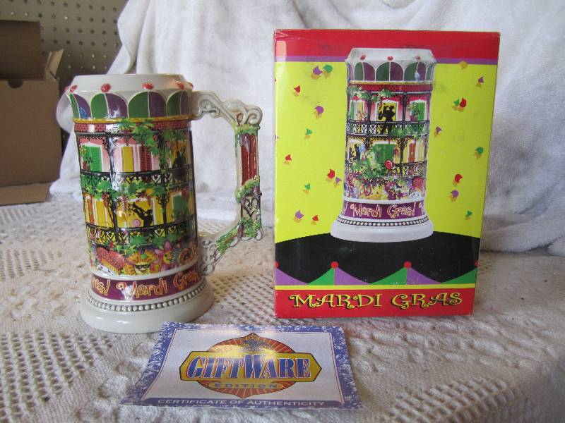 lot 223 image: Mardi Gras Stein 7 14 high....