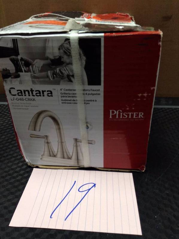 lot 19 image: Pfister Cantara 4 in. Centerset 2-Handle Bathroom Faucet in Brushed Nickel open box never used