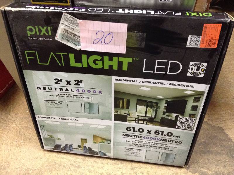 lot 20 image: Pixi 2 ft. x 2 ft. White Edge-Lit Integrated LED Flat Light Luminaire open box never used