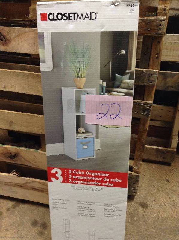 lot 22 image: ClosetMaid 12 in. W x 36 in. H White Stackable 3-Cube Organizer New