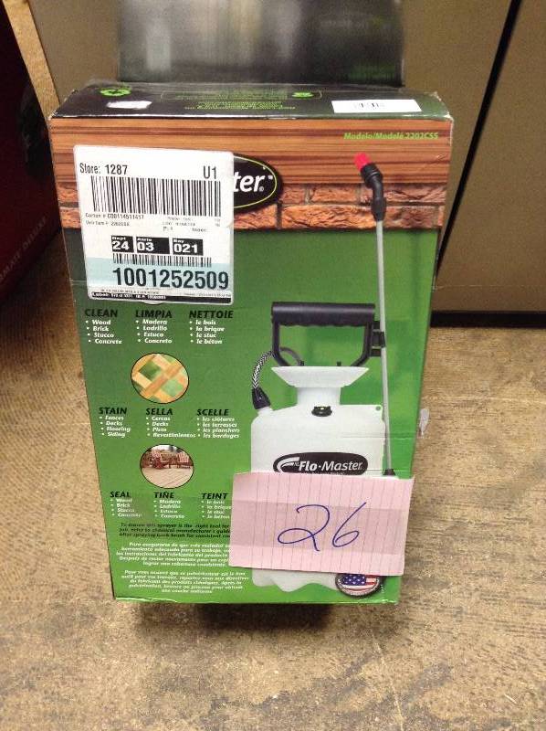 lot 26 image: RL Flo-Master 2 gal. Deck Sprayer open box never used