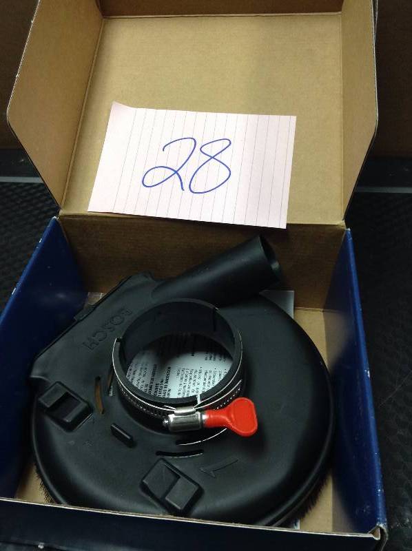 lot 28 image: Bosch 7 in. Surface Grinding Guard with Concrete Dust Collection Abilities for Small and Medium Grinders open box never used