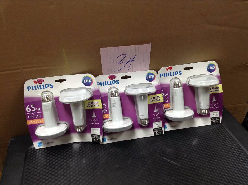 lot 34 image: Lot of 3 Philips SlimStyle 65W LED Flood Lights, Soft White (2 Pack) 456889 New
