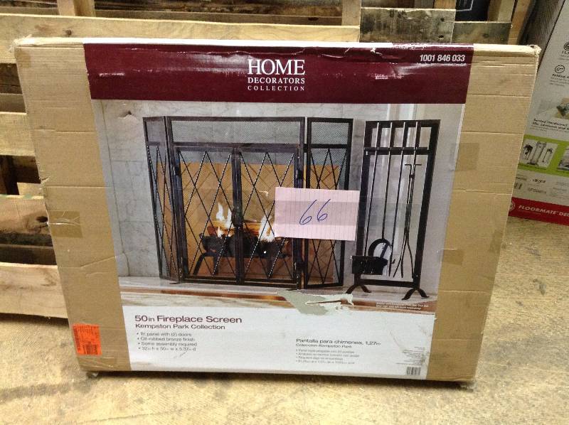 lot 66 image: Home Decorators Park Oil Rubbed Bronze 3 Panel 50 in Fireplace Screen With Doors