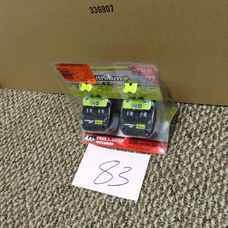 lot 83 image: Ryobi 18V OneLithium ion High Capacity Lithium Battery Pack 4.0Ah 2 Pack