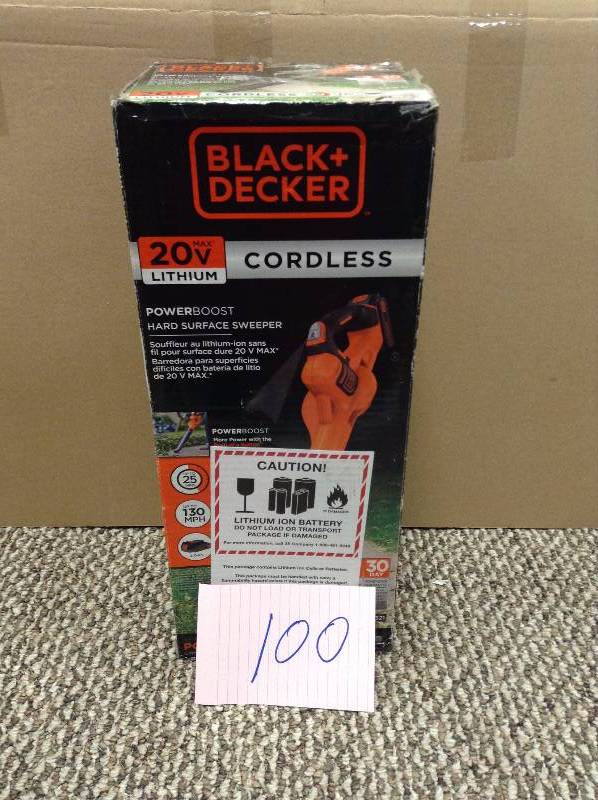 lot 100 image: Black and Decker 20V Powerboost Cordless Sweeper