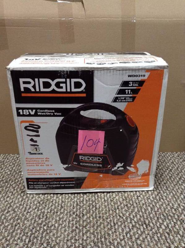 lot 104 image: Ridgid 18V Cordless WetDry Vac