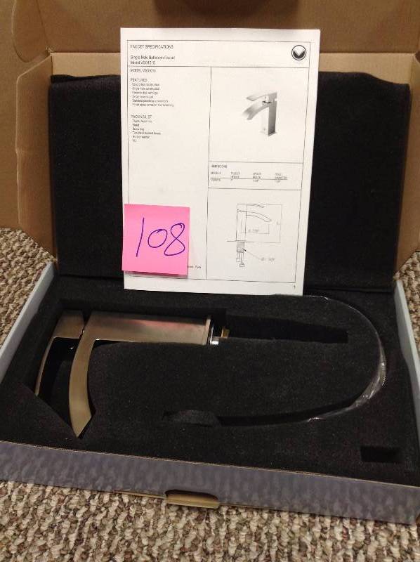 lot 108 image: Vigo Satro Bathroom Single Hole Faucet in PVD Brushed Nickel New