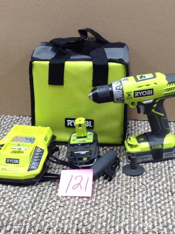 lot 121 image: Ryobi 18v oneLithium ion p214 cordless hammer driver bare tool battery and charger