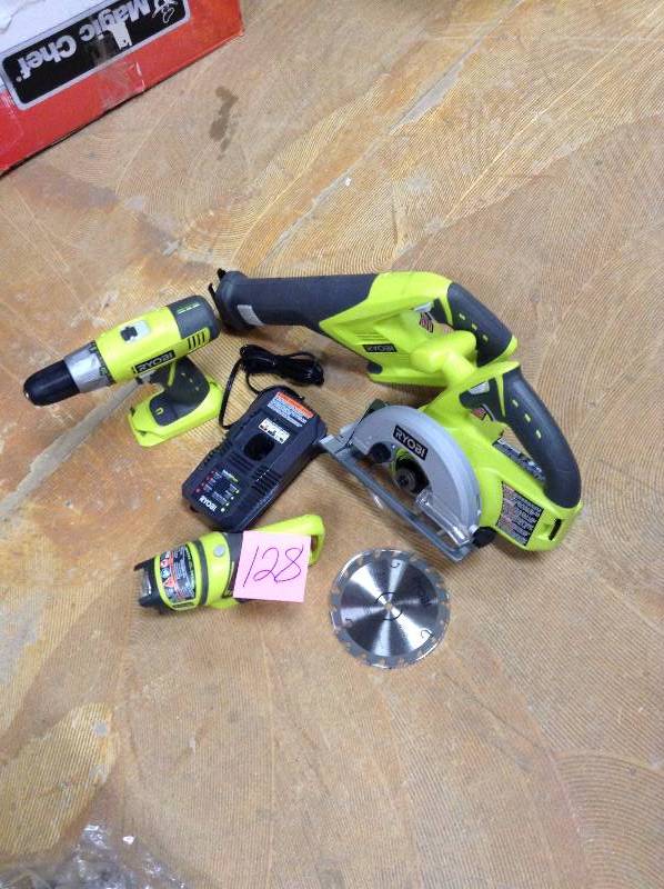 lot 128 image: Ryoby 4 Tool Combo only one battery included