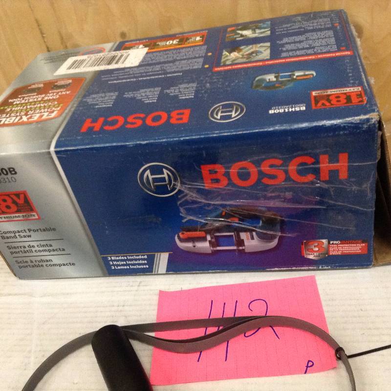 lot 142 image: Bosch 18 Volt Lithium-Ion Cordless Electric Compact Portable Band Saw with 3 Blades (Tool-Only) open box not used