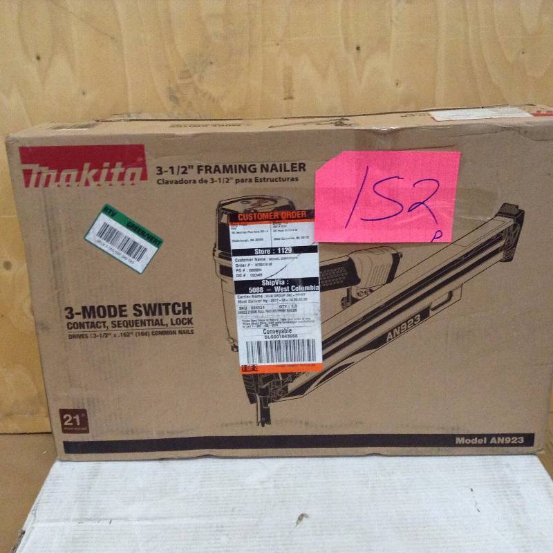 lot 152 image: Makita 3-12 in. 21 Degree Full Round Head Framing Nailer New open box