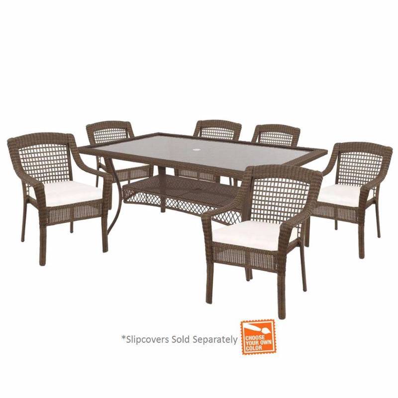 Hampton Bay Spring Haven Grey 7 Piece Patio Dining Set with Cushion Insert Slipcovers Sold Separately New KX Real Deals St Paul Tools Patio appliances and more K BID