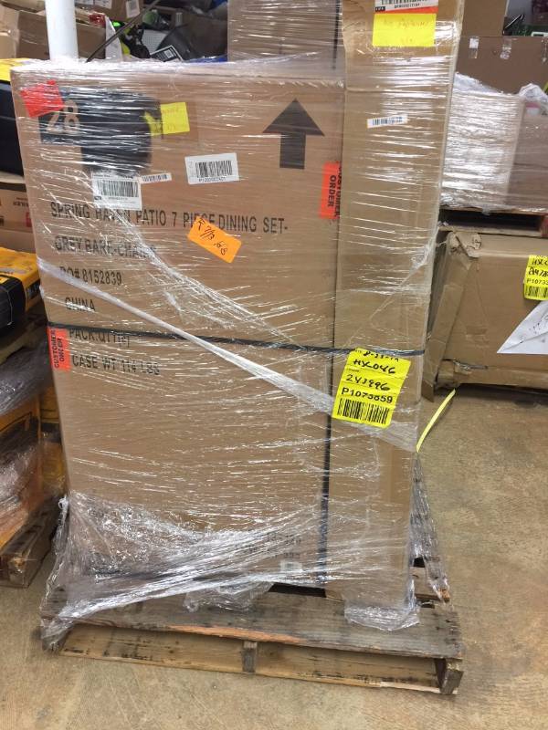 lot 164 image: Hampton Bay Spring Haven Grey 7-Piece Patio Dining Set with Cushion Insert (Slipcovers Sold Separately) New