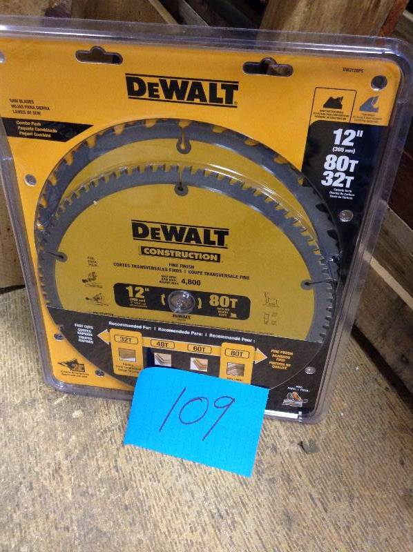 lot 109 image: Dewalt 12 in. Circular Saw Blade Assortment (2-Pack) New