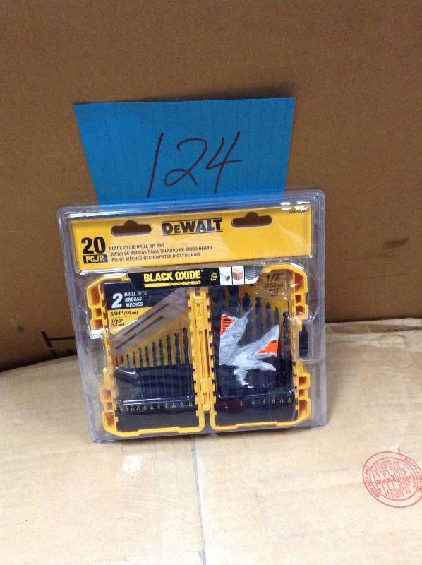 lot 124 image: Dewalt 20 Pc Black Oxide Drill Bit Set New