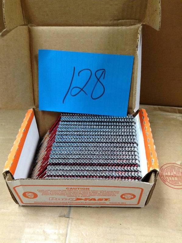 lot 128 image: Collated Framing Nails Pneu-Fast Nails 3-14 in. x 0.131 in. Smooth Hot Galvanized 30-34 Degree