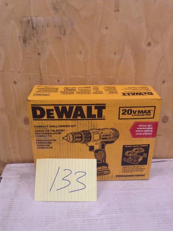lot 133 image: Dewalt DCD771C2 20V MAX Cordless Lithium-Ion 12 inch Compact Drill Driver Kit includes 2 batteries Not used