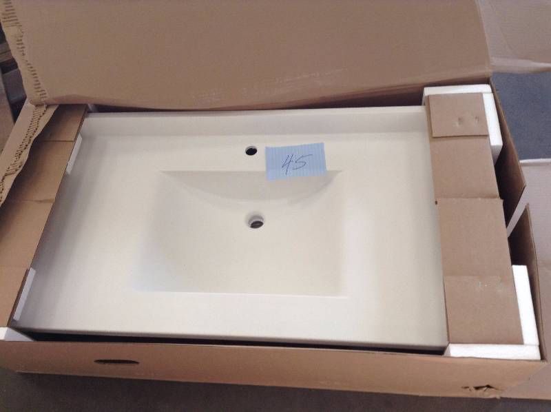 Contour 43 in. Solid-Surface Vanity Top in White with White Basin