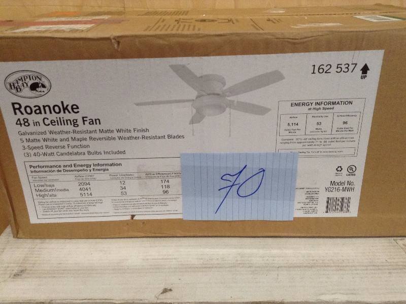 Hampton Bay Roanoke 48 in Ceiling Fan Never used