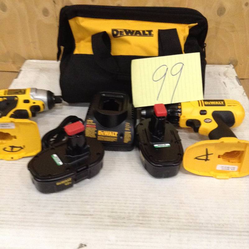 Dewalt 18-Volt NiCd Cordless DrillDriver and Impact Driver Combo Kit (2-Tool) with (2) Batteries 1.2Ah, Charger and Bag DCK2350 not used