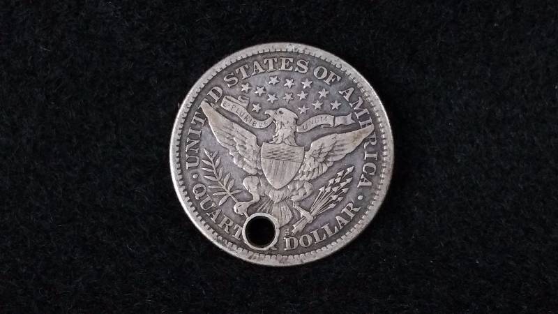 1897-S BarberLiberty Head Silver Quarter (Holed)