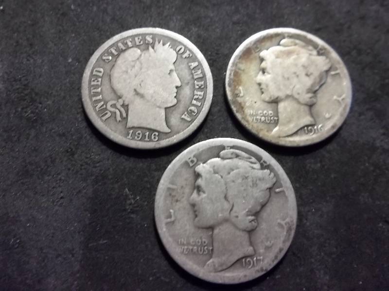 1916 Barber, 1916, 1917 S Mercury Dimes