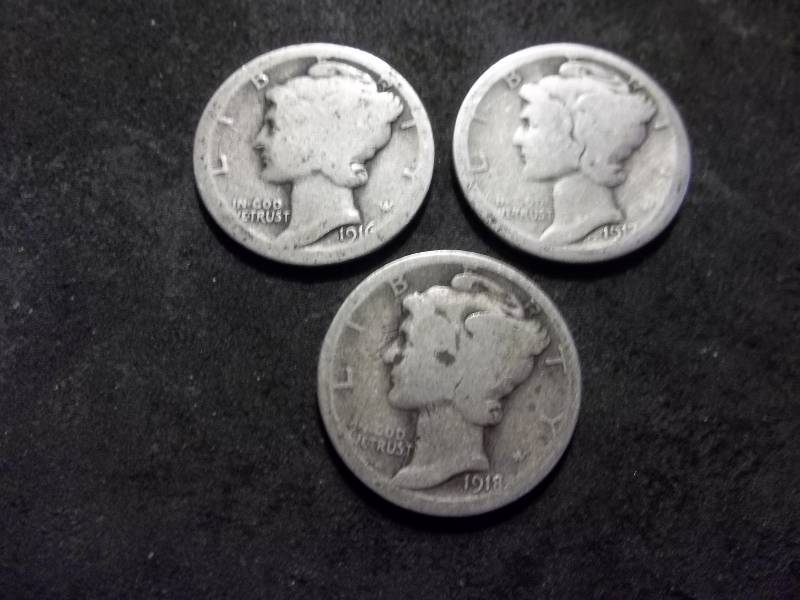1916, 1917, 1918 Mercury Dimes