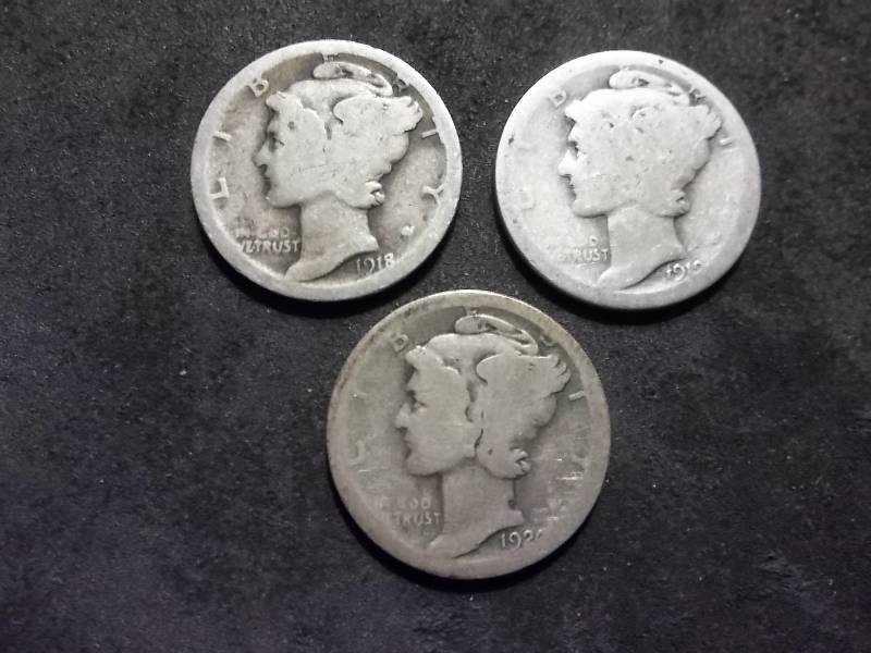 1918, 1919, 1920 S Mercury Dimes