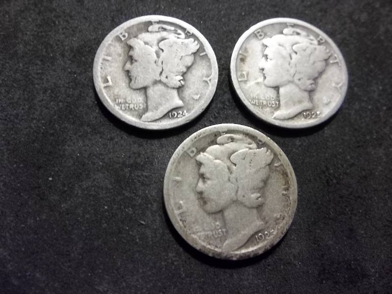 1924 D, 1925, 1925 S Mercury Dimes