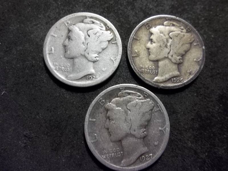 1925 S, 1926, 1927 Mercury Dimes