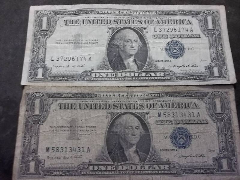 2-US One Dollar Silver Certificates Series 1957 A