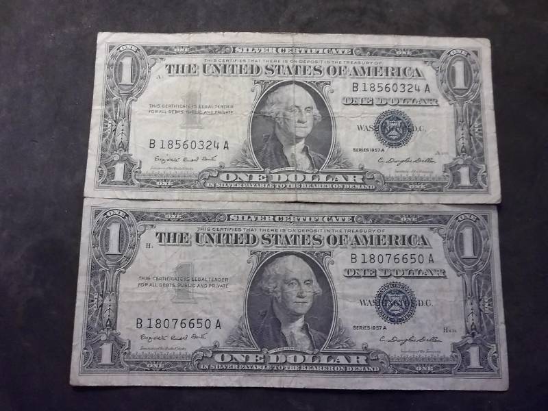 2-US One Dollar Silver Certificates Series 1957 A