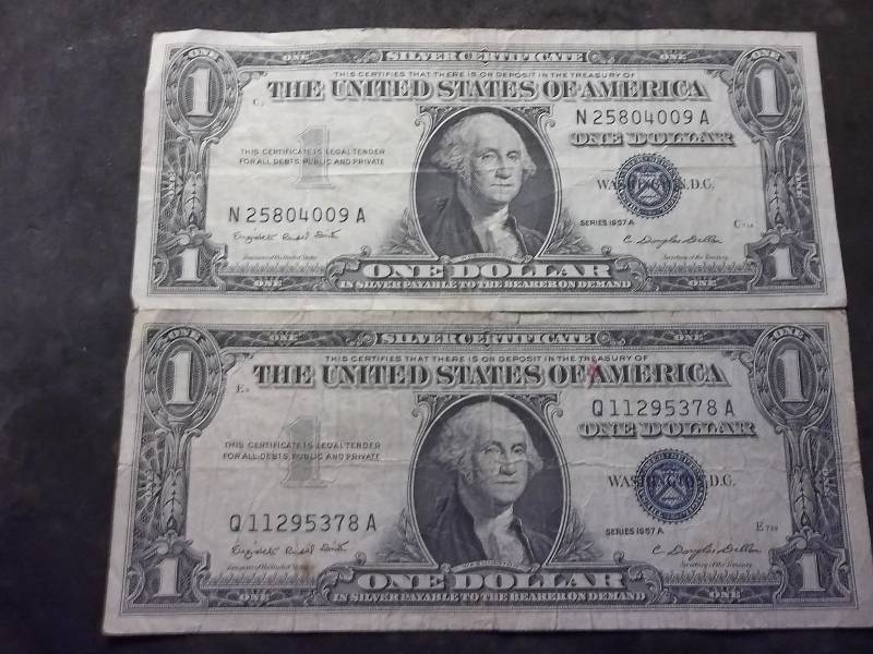 2-US One Dollar Silver Certificates Series 1957 A