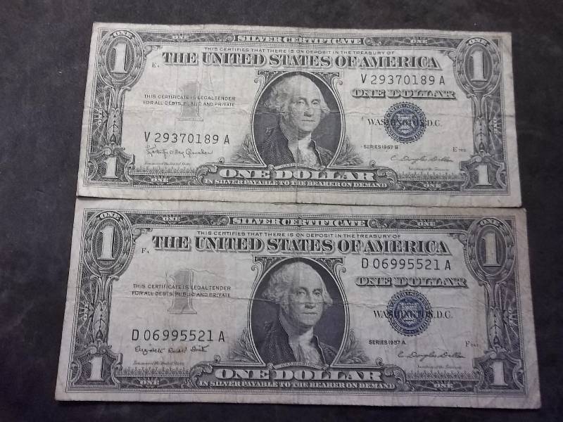 2-US One Dollar Silver Certificates Series 1957 B