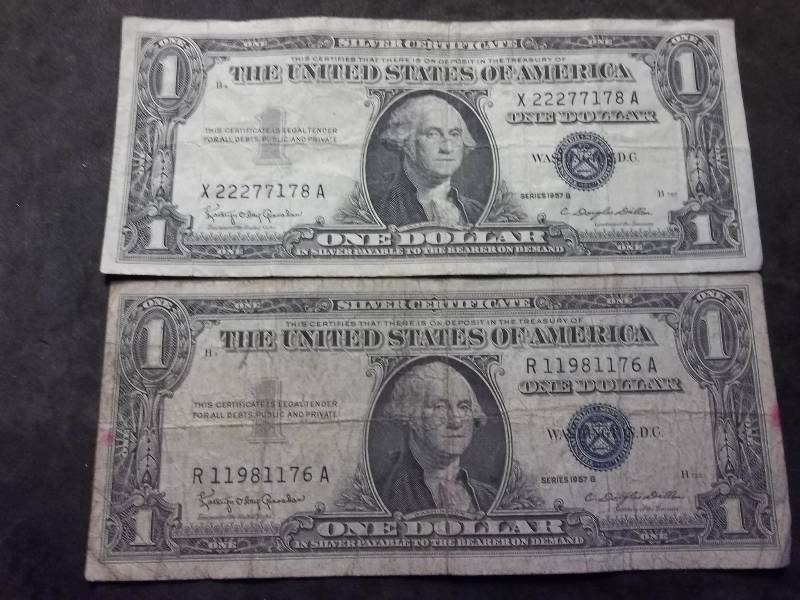 2-US One Dollar Silver Certificates Series 1957 B